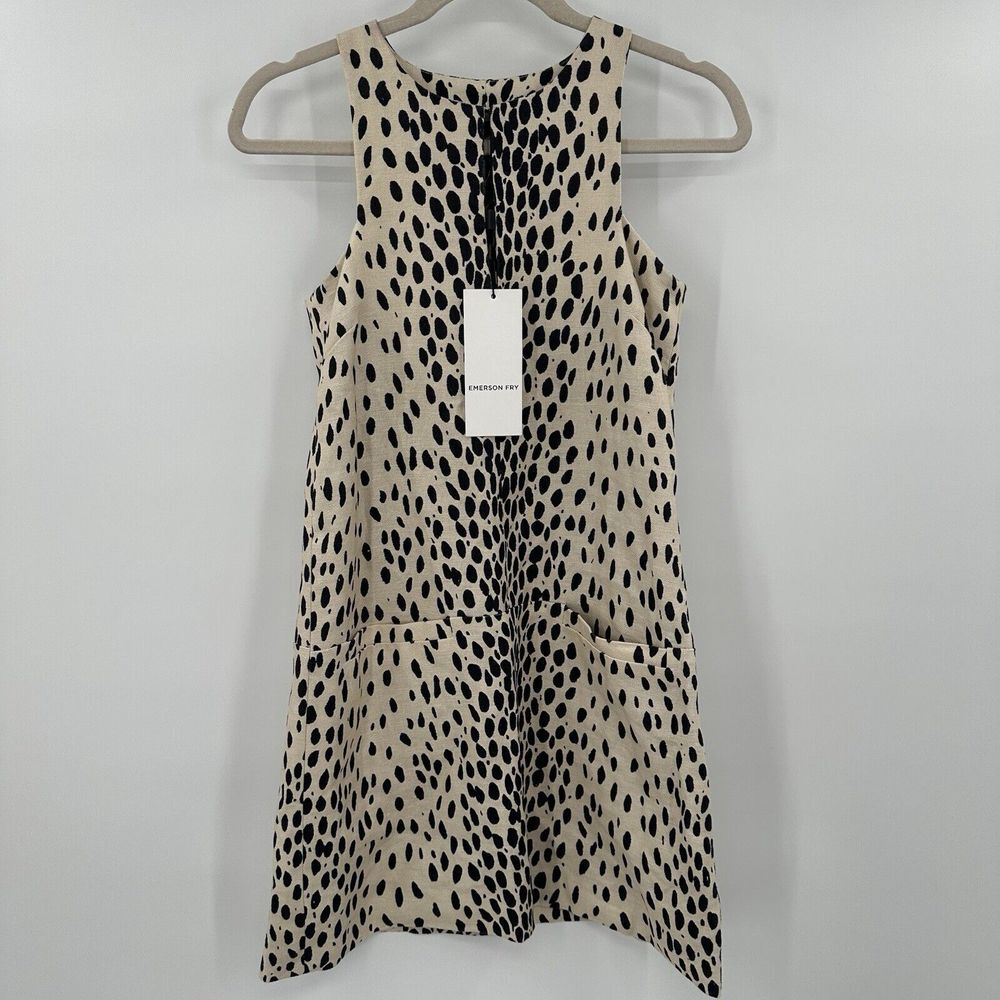 NWT Emerson Fry‎ Animal Print Tan Black Sleeveless Dress Size XXS